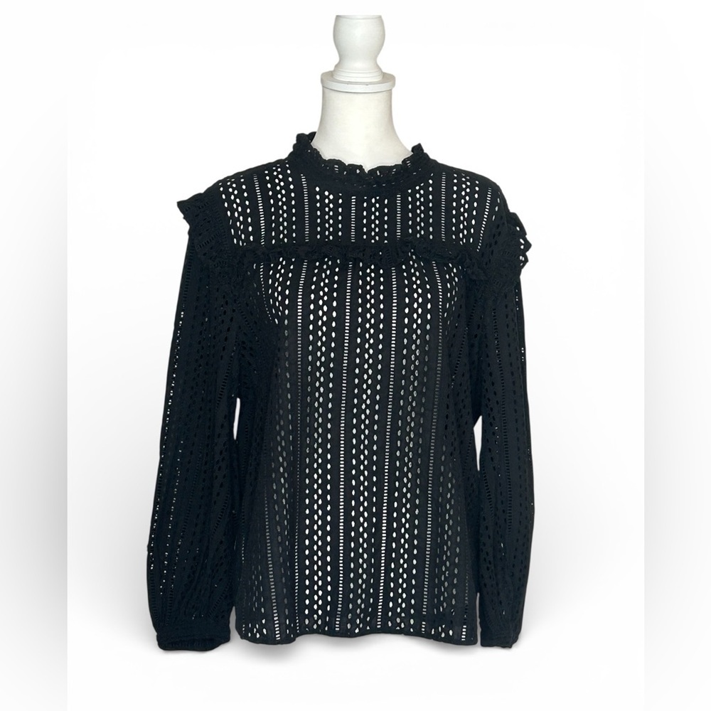 Madewell Black Eyelet mock turtleneck sz XL Whimsigoth Victorian Goth Fairy EUC